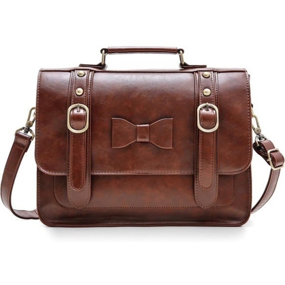 Ecosusi Brown Vegan Leather Satchel Bow Retro Academia Preppy Coquette Twee Cute
